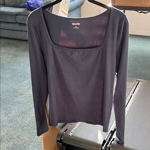 Hollister dark blue square-neck ribbed long-sleeve shirt in XL